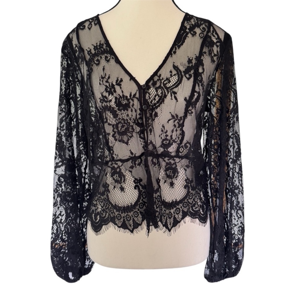 H&M Black Floral Lace Blouse